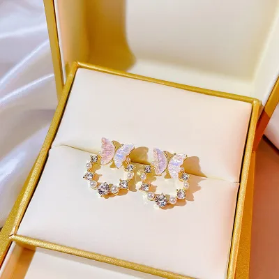 Women Fashion Hollow-Out Wreath Butterfly Earrings Alloy Small Fresh