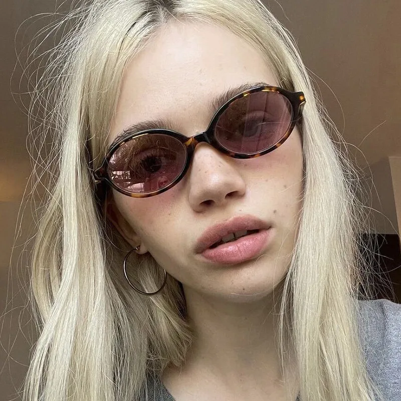 Women Oval Small Frame Sunglasses PC Frame AC Lens Personality Trend