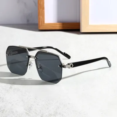 Men Fashion Simple Square Half-Frame Metal PC Sunglasses