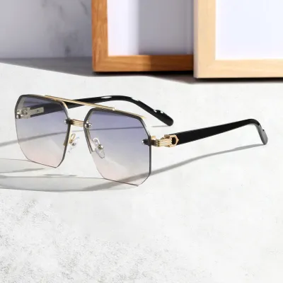 Men Fashion Simple Square Half-Frame Metal PC Sunglasses
