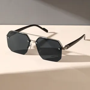 Men Fashion Simple Square Half-Frame Metal PC Sunglasses