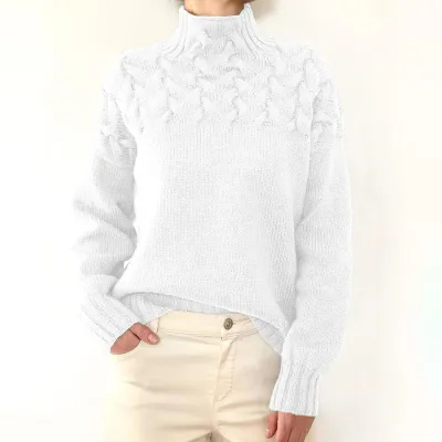 Autumn Winter Women Solid Color Turtle Neck Knitted Pullover Sweater