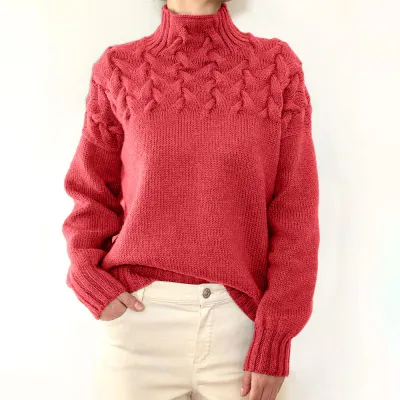 Autumn Winter Women Solid Color Turtle Neck Knitted Pullover Sweater