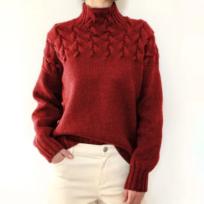 Autumn Winter Women Solid Color Turtle Neck Knitted Pullover Sweater
