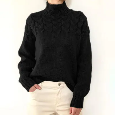 Autumn Winter Women Solid Color Turtle Neck Knitted Pullover Sweater
