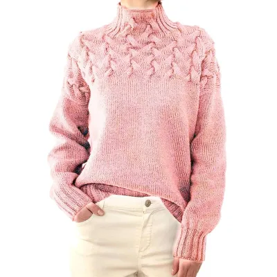 Autumn Winter Women Solid Color Turtle Neck Knitted Pullover Sweater
