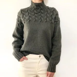 Autumn Winter Women Solid Color Turtle Neck Knitted Pullover Sweater