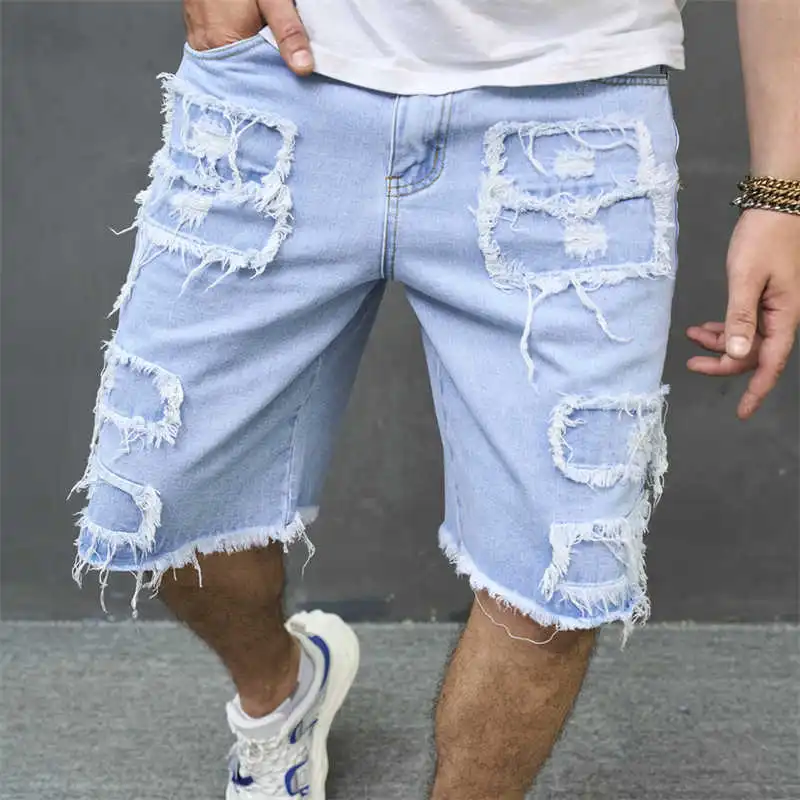 Men Fashion Hip-Hop Ripped Denim Bermuda Shorts