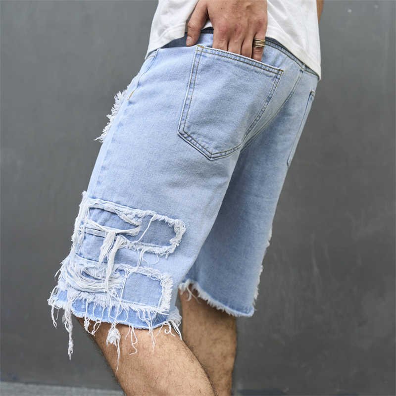 Wholesale Men Fashion Casual Personality Solid Color Ripped Denim