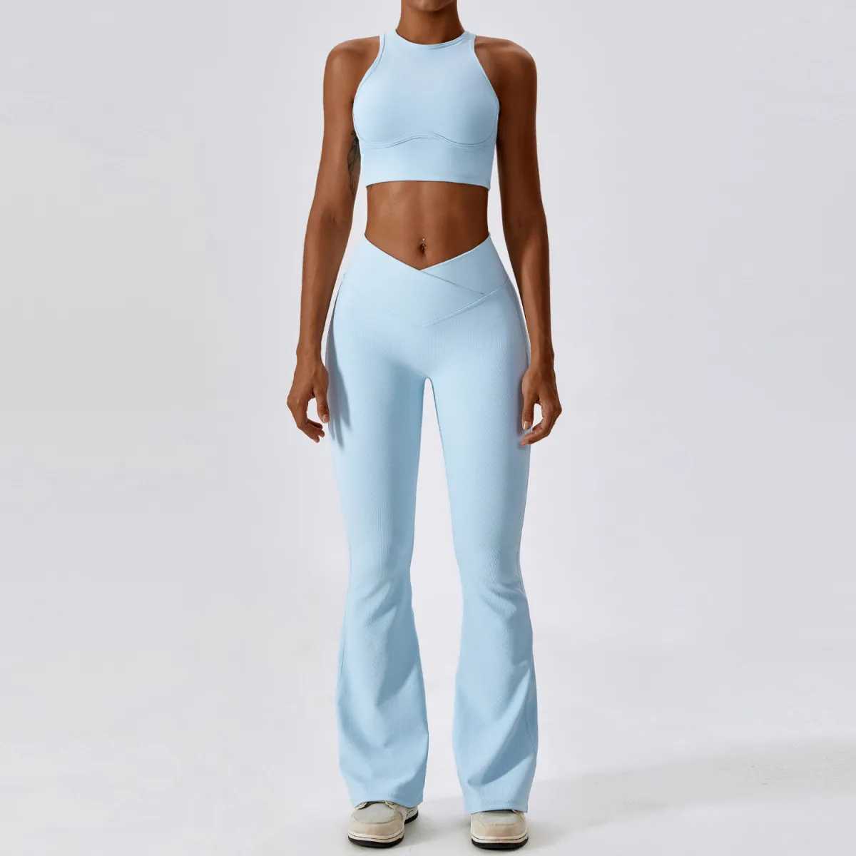 Athleisure Women Yoga Fashion Solid Color Bra And Sports Leggings Two-Piece Set