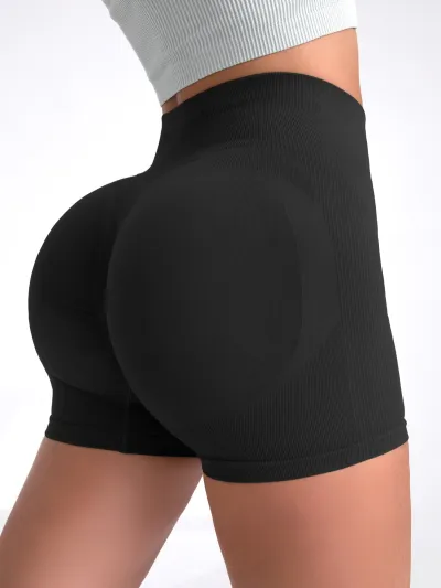 Women's High Waist Yoga Shorts - Solid Color Nylon Blend Sportswear Bottoms