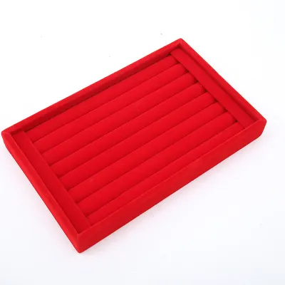Fashion Solid Color Suede Ring Storage Display Stand Rectangle Wooden Flannel