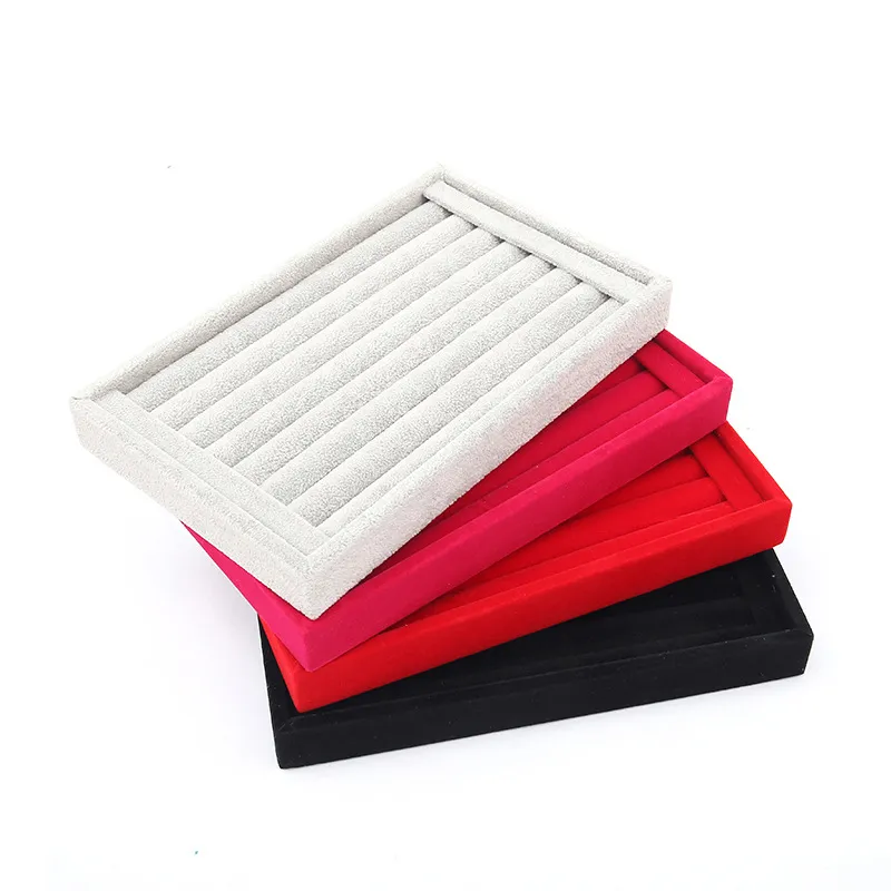 Fashion Solid Color Suede Ring Storage Display Stand Rectangle Wooden Flannel