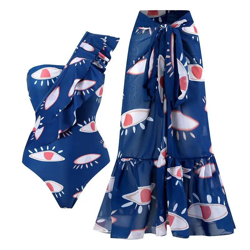 Women Sexy Evil Eye Print Swimsuit Two-Piece Set