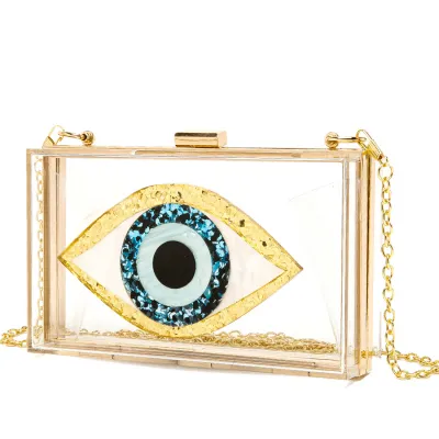 Women Elegant Evil Eye Acrylic Small Square Evening Bags