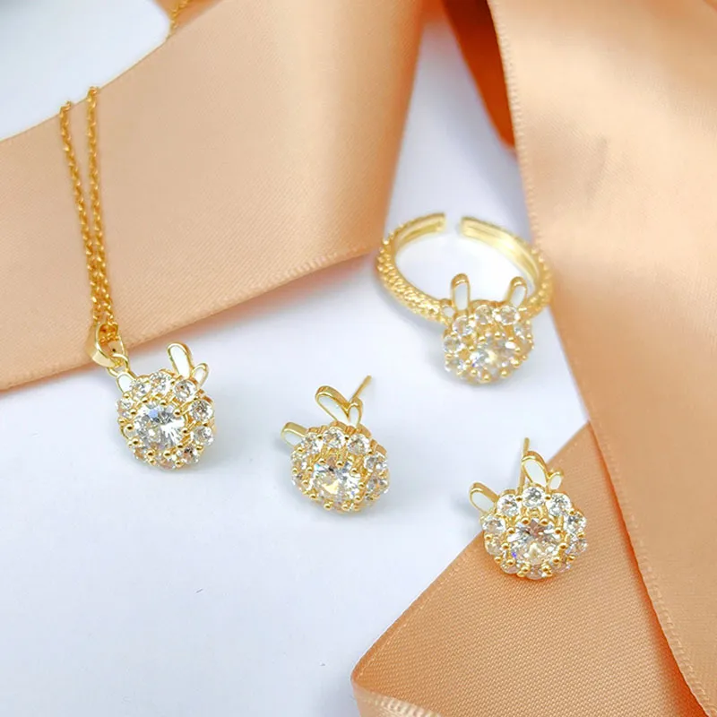 Women Creative Faucet Rhinestone Necklace Ring Earrings Jewelry Set Retro Chinese Wind