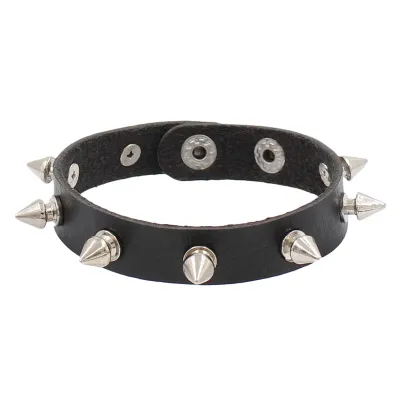 Women Fashion Punk Rivet Single Row Leather Bracelet