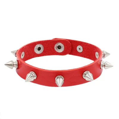 Women Fashion Punk Rivet Single Row Leather Bracelet