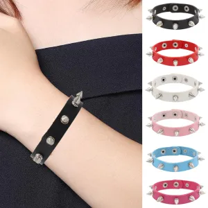 Women Fashion Punk Rivet Single Row Leather Bracelet