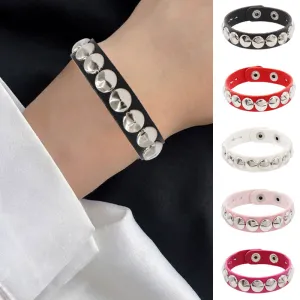 Women's Fashion Punk Style Round Studded Leather Bracelet
