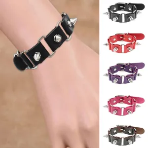 Women Fashion Punk Pointed Studded PU Leather Bracelet