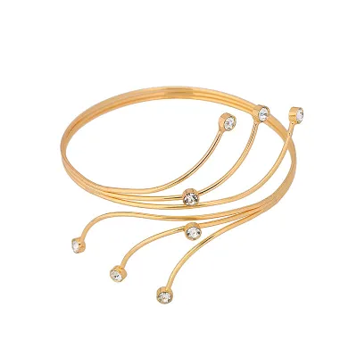 Women Fashion Metal Multi-Layer Round Bead Diamond Opening Bracelet