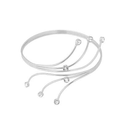 Women Fashion Metal Multi-Layer Round Bead Diamond Opening Bracelet