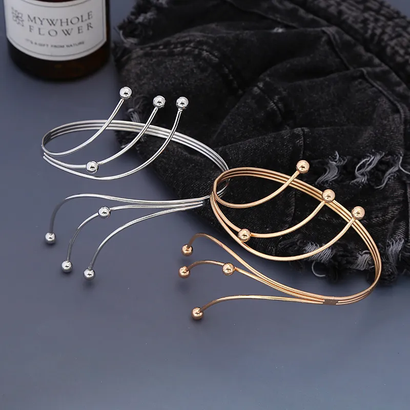 Women Fashion Metal Multi-Layer Round Bead Diamond Opening Bracelet