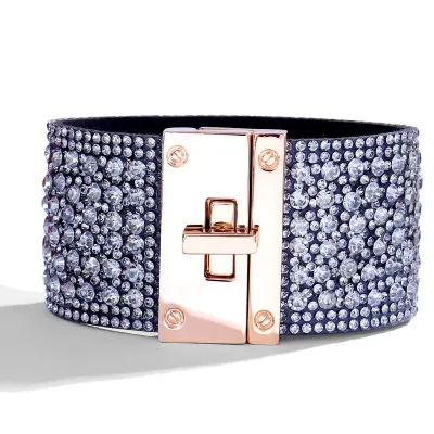 Women Fashion Diamond Multi-Layer Leather Magnetic Buckle Bracelet