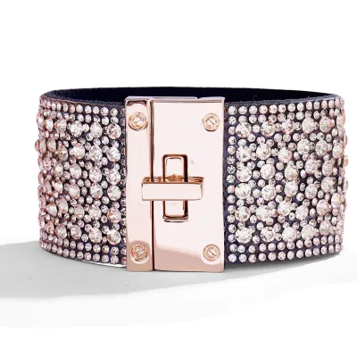 Women Fashion Diamond Multi-Layer Leather Magnetic Buckle Bracelet