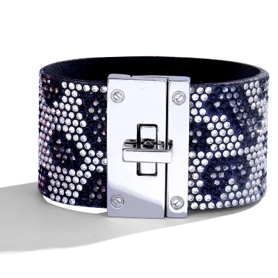 Women Fashion Diamond Multi-Layer Leather Magnetic Buckle Bracelet