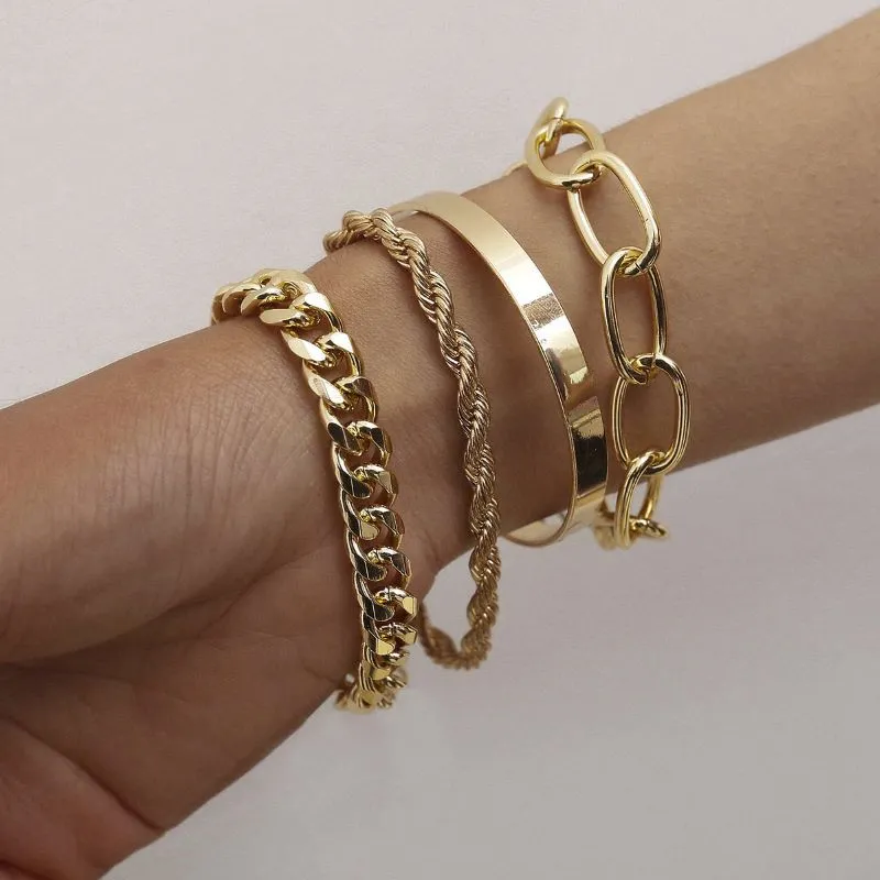 Women Punk C-Shaped Twist Chain Bracelet Four-Piece Set