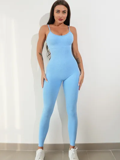 Athleisure Women Yoga Solid Color Sling Sports Jumpsuits