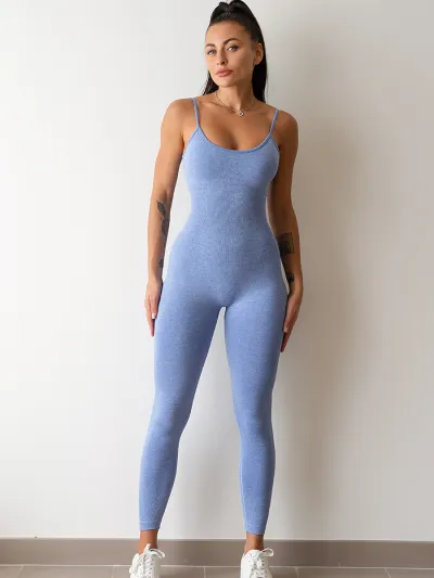 Athleisure Women Yoga Solid Color Sling Sports Jumpsuits