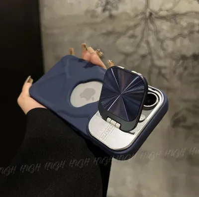 Women Fashionable Simple Solid Color Bracket Cover Magnetic iPhone Case