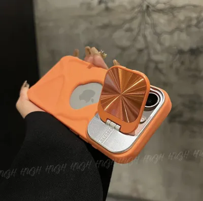 Women Fashionable Simple Solid Color Bracket Cover Magnetic iPhone Case