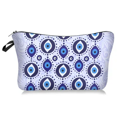 Women Evil Eye Printed Cosmetic Storage Bag Polyester Makeup Organizer