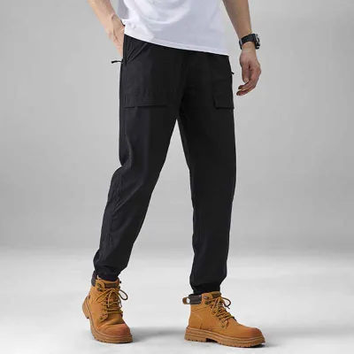 Men Fashion Casual Sports Solid Color Ice Silk Plus Size Jogger Pants