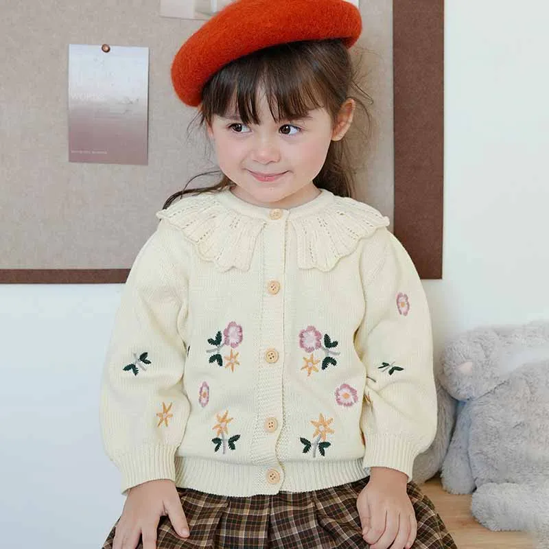 Kids Toddler Girls Autumn Winter Casual Cute Tiny Flower Cardigan Knitted Long Sleeve Sweater