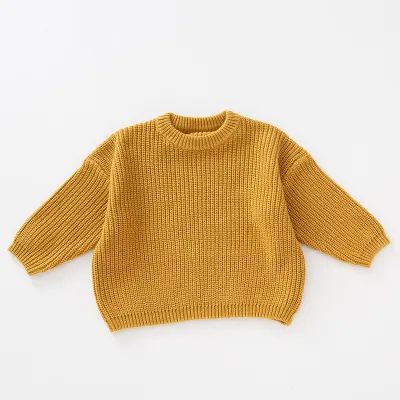 Kids Baby Toddler Boys Girls Autumn Winter Casual Cute Solid Color Long Sleeve Cotton Pullover Sweater