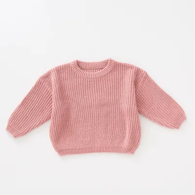 Kids Baby Toddler Boys Girls Autumn Winter Casual Cute Solid Color Long Sleeve Cotton Pullover Sweater