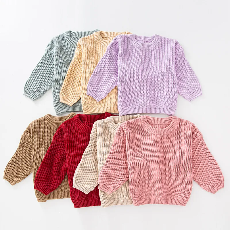 Kids Baby Toddler Boys Girls Autumn Winter Casual Cute Solid Color Long Sleeve Cotton Pullover Sweater