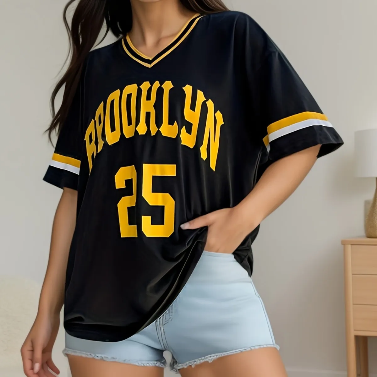 Summer Women Casual V-Neck Alphanumeric Print Short-Sleeved T-Shirt