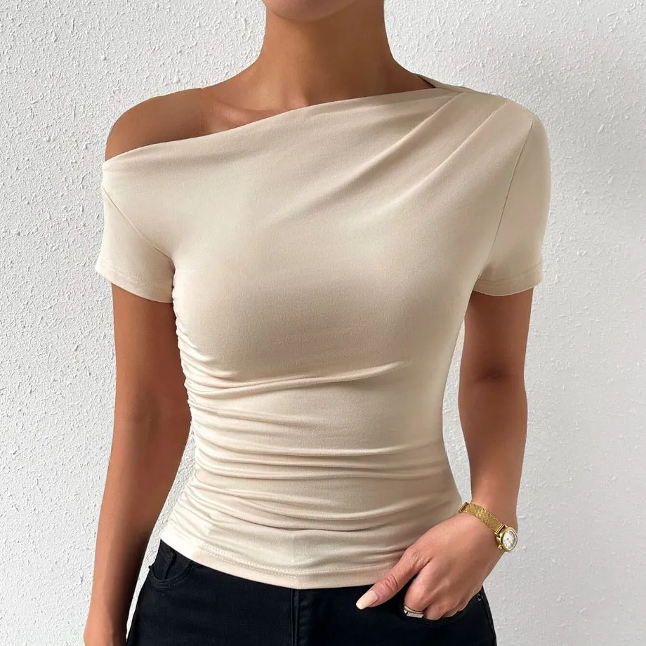 Summer Women's Solid Color Irregular Hem Short Sleeve T-Shirt