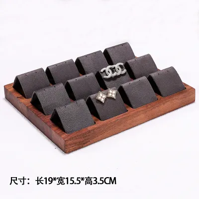 Vintage Walnut Solid Wood Stud Earrings Display Tray