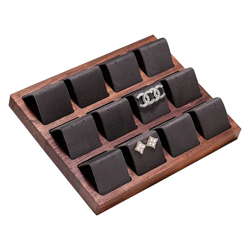 Vintage Walnut Solid Wood Stud Earrings Display Tray