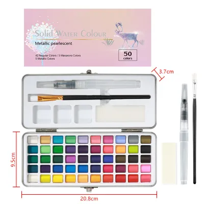 50 Colors Pearlescent Solid Watercolor Pigment Set in Iron Box for Gouache Painting