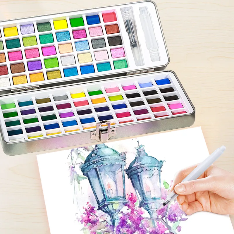 50 Colors Pearlescent Solid Watercolor Pigment Set in Iron Box for Gouache Painting