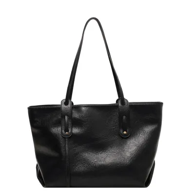 Women Fashionable Simple Large Capacity PU Tote Shoulder Bag Zipper Closure