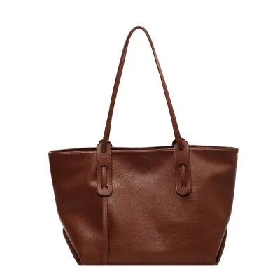 Women Fashionable Simple Large Capacity PU Tote Shoulder Bag Zipper Closure